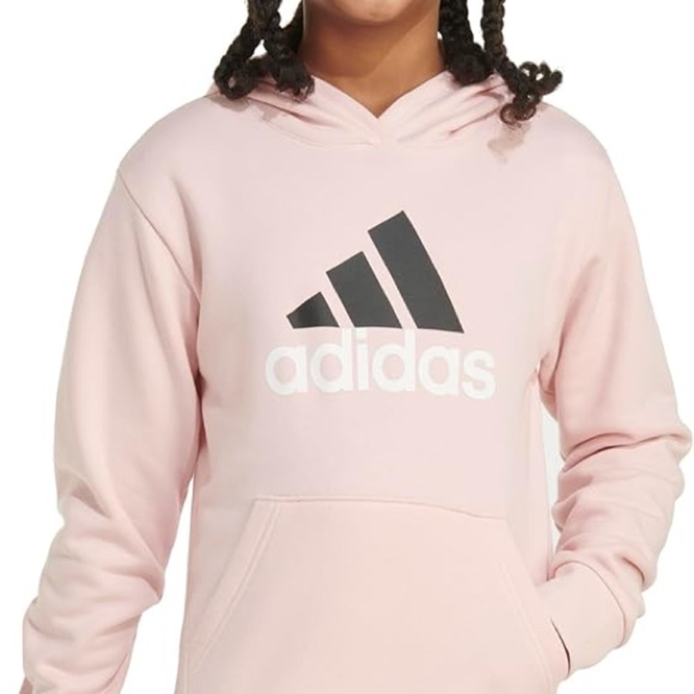 NWT-Adidas Graphic Fleece Kids Light Pink Hoodie with Black Logo